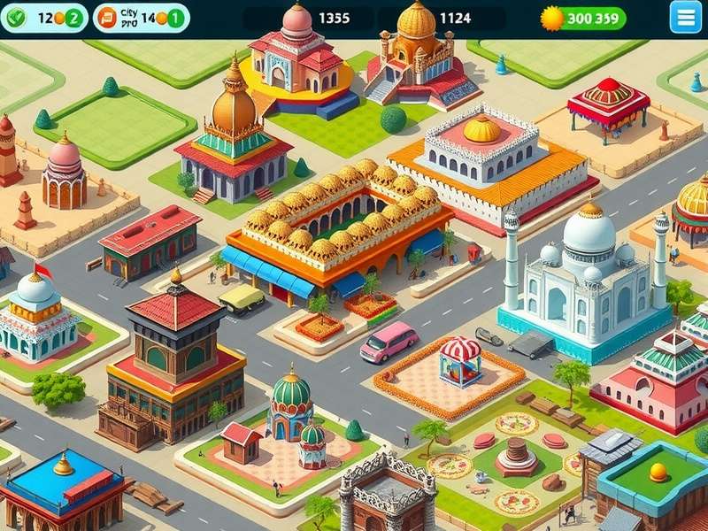 City Grow Pro featuring Indian landmarks like Taj Mahal and Charminar in a player's city